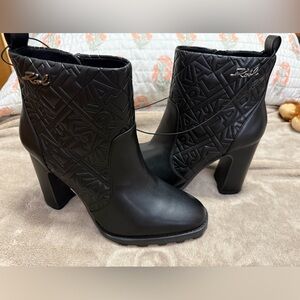 Karl Lagerfeld Black Quilted Logo Leather Ankle Boots